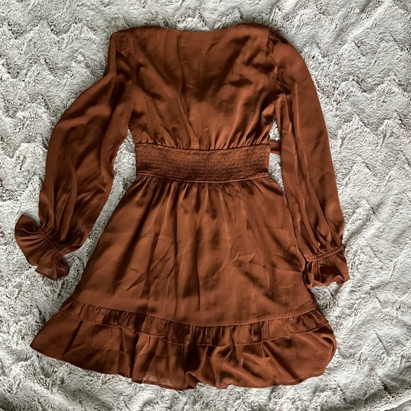 ZESICA Women's Sexy Deep V Neck Knot Front Long Sleeve Dress - Picture 6 of 6